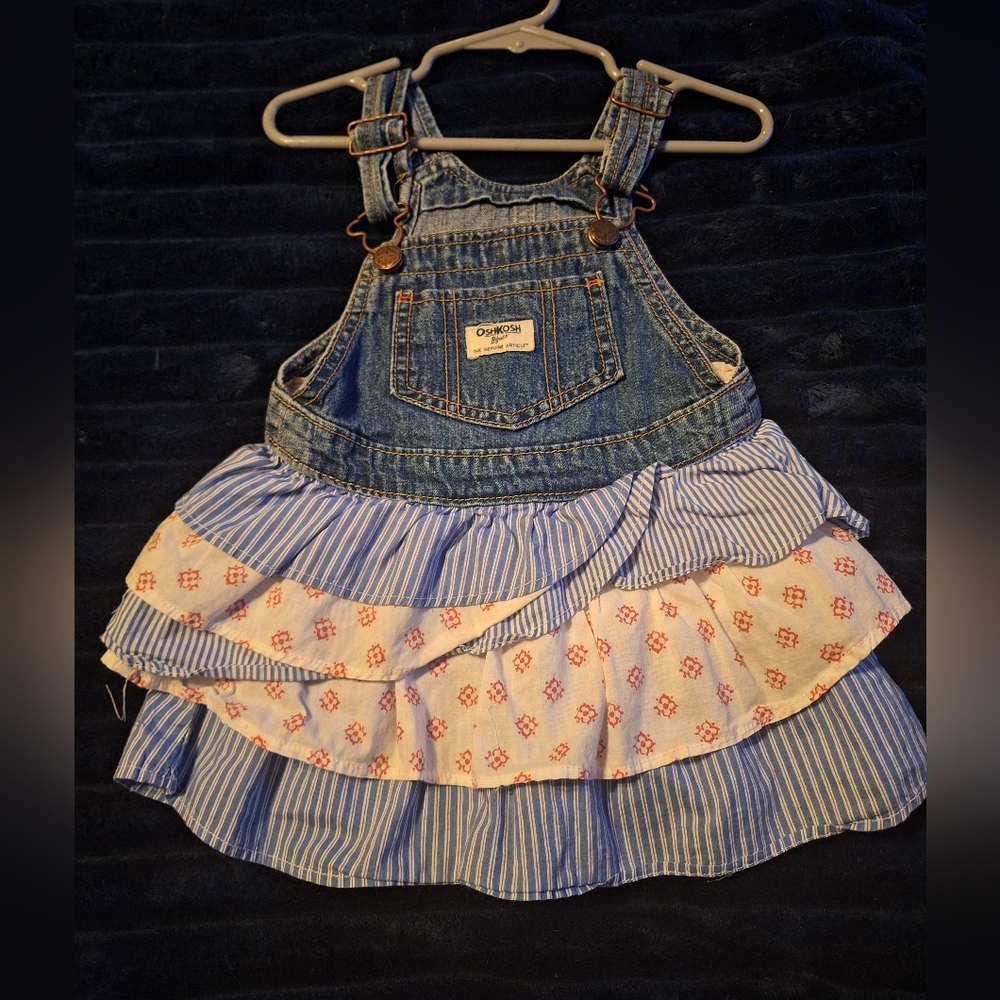 OshKosh B'gosh Denim and Striped Ruffled Dress